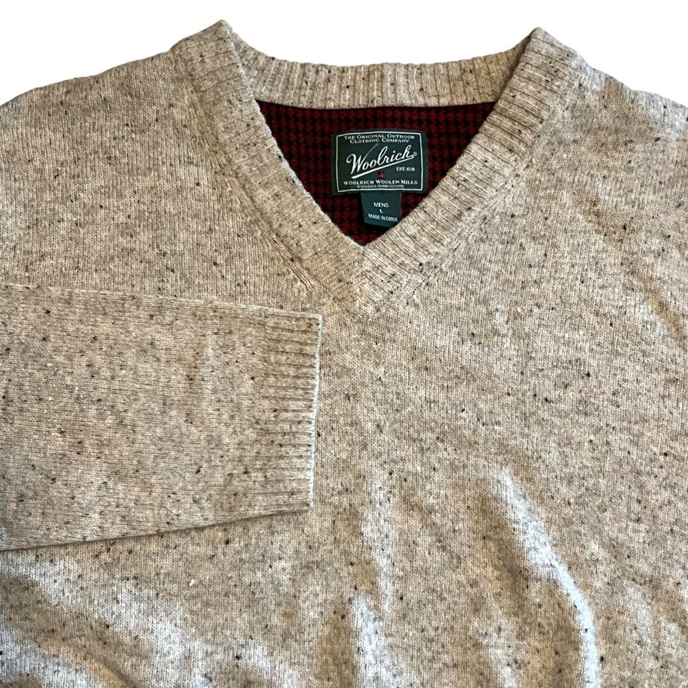 Woolrich Light Gray/Beige Background Tweed look men's‎ Large 70% Lambs Wool